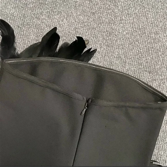 Boutique Black Feather Strapless Dress | Luxury Evening Cocktail Dress | M–L - Picture 7 of 11